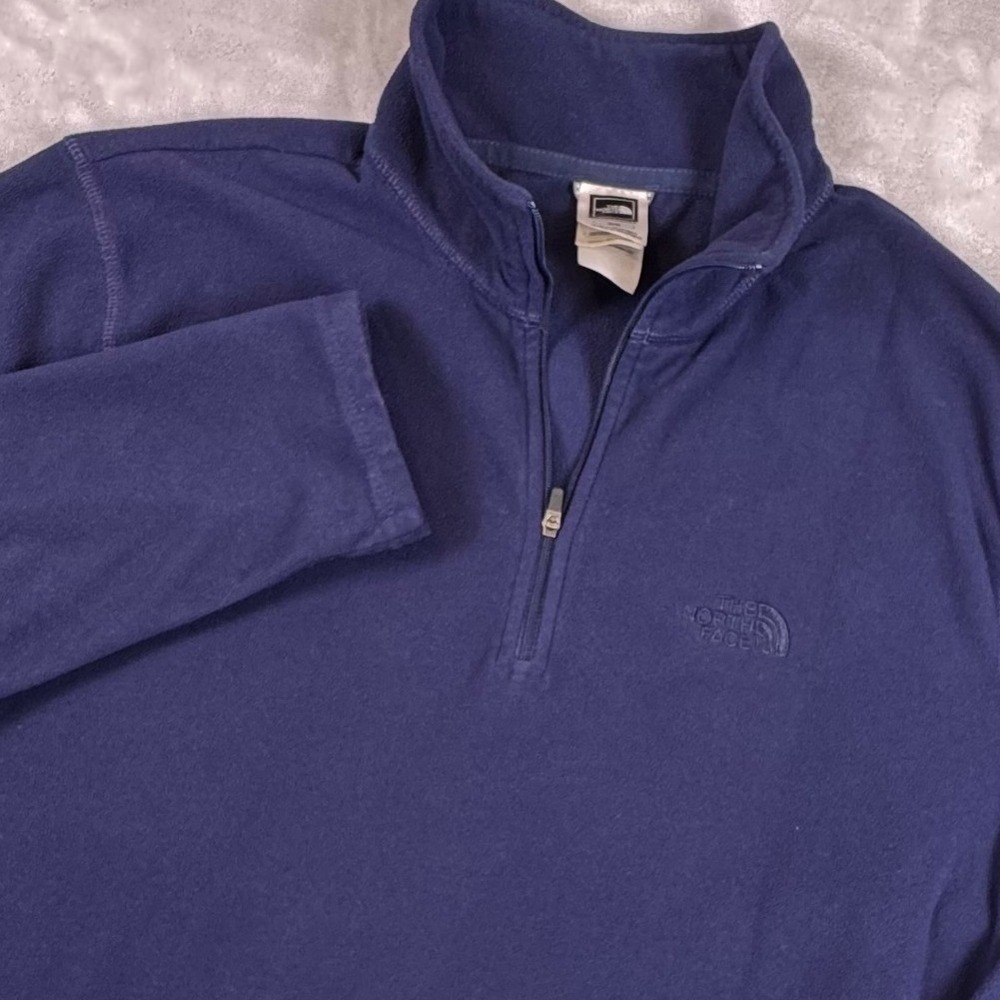 The North Face Mens TKA 100 Fleece Quarter Zip Pullover Navy Blue Medium